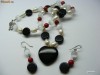 Set colier  si cercei cu coral onix perle si cristale