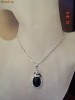 Lant si pandantiv superb, placate cu aur, cu cristal jet (negru) si cristale swarovski - bijuterii handmade mireasa