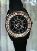 Ceas dama CHANEL, bratara silicon - CU STRASURI