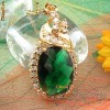 Pandantiv cu cristal smarald si cristale swarovski + lant, placate cu aur de 18K - bijuterii handmade mireasa