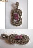 Medalion argint cu marcasite + rubine