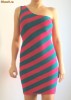 Rochie party nunta superba bandage verde roz un umar mulata m marimea M