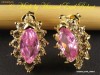 Cercei  Elegance, Pink safir si topaze Pear placati cu Aur G 18K, 17mm, 3.3gr,