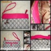 PORTOFEL GENTUTA PORTOFELE de DAMA FEMEI firma brand GUCCI made in ITALY PIELE ECOLOGICA ROZ cu GRI MULTE BUZUNARE
