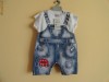 Body Copii Minibird My first Adventure imita Salopeta blugi maneca scurta pentru 74 cm(9 luni),80 cm(1 an),tricou model nou Bumbac 100%