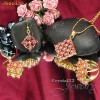 Set placat cu aur de 18 K, format din colier, cercei si inel cu cristale si cristale swarovski  Light Rose F  - bijuterii mireasa
