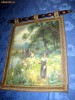 Frumoasa aplica de hol pe panza- Fete tinere culegand flori, cu margini avand broderie aurita