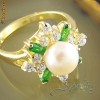 Inel placat cu aur de 18 k cu cristale swarovski, cristale smarald si  perla - bijuterii handmade mireasa