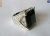 Inel din aliaj inoxidabil placat cu rhodium ,cristale albe,piatra din sticla verde