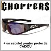 Ochelari de soare Choppers cu rame negre lucioase si lentile fumurii Purple Super Safe cu grosimea de 2mm ! Bonus : un saculet pentru protectie !