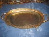 Splendida tava mare cu gardulet in stil Baroc din metal argintat si aurit cu frumoasa gravura si modele