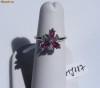 Inel aur 14K, 2.6g, montura unicat floricica din RUBINE si DIAMANTE !!