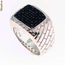 Inel barbatesc ag925 rodinat ornat cu 80 DIAMANTE negre foto