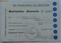 Comandamentul German din Paris , Permis temporar , ofiter roman , 1941 foto