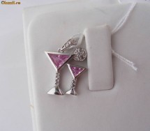 Pandant UNICAT pahar Martini aur 10K, 1.8g, ornat cu DIAMANTE si TOPAZE roz !! foto