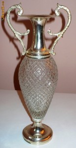 Ceainic gen cupa / carafa, veche, cristal + metal, made in Italy, inaltime: 38 cm  - SUPERBA foto