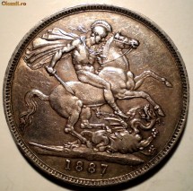 E.027 MAREA BRITANIE VICTORIA CROWN 1887 XF ARGINT 29mm/28,25g