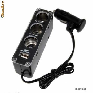 Priza tripla auto cu USB