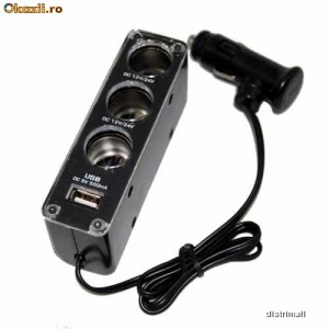 Priza tripla auto cu USB foto