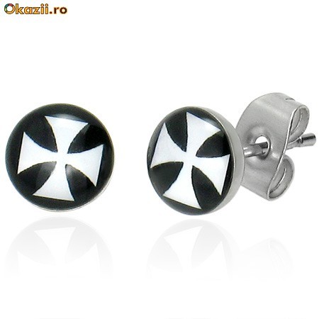 Cercei din inox 6 mm - crucea malteza - cod 114 foto mare