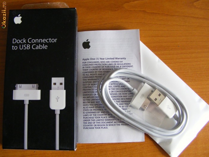Cablu USB Original Apple iPhone 4, 3Gs, 3G, 2G, iPad - MA591G/A foto mare