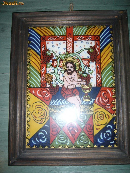 Icoana pe sticla Iisus cu via 23x17cm (sticla este crapata) foto mare