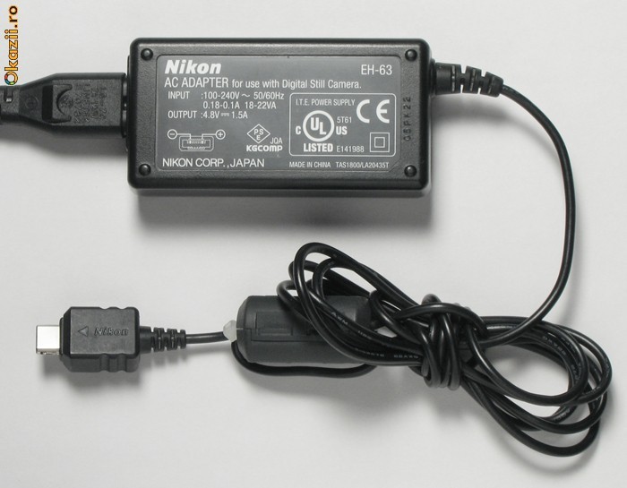 ALIMENTATOR NIKON EH-63 ALIMENTATOR ORIGINAL 4,8V-1,5A incarcator nikon eh-63 foto mare