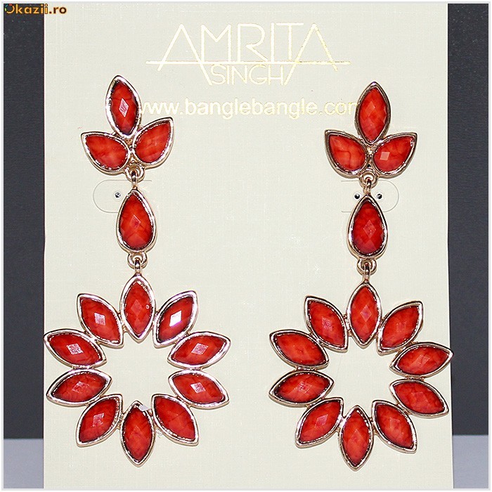*** Cercei AMRITA SINGH, Dama / Femei, Suflat cu AUR 18K, Bijuterie Indiana, 100% AUTENTIC, ERC 03 *** foto mare