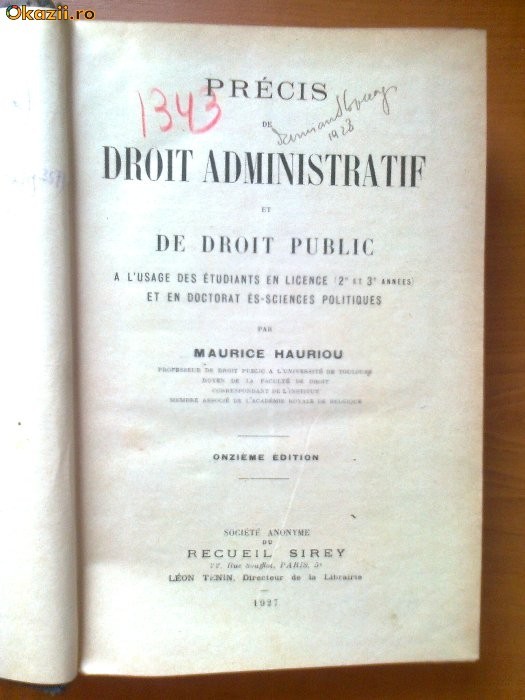 PRECIS DE DROIT ADMINISTRATIF ET DE DROIT PUBLIC - MAURICE HAURIOU (1927) foto mare