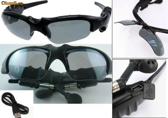 Ochelari soare+Bluetooth+MP3 2 GB, NEGRU,STOCARE DATE foto mare