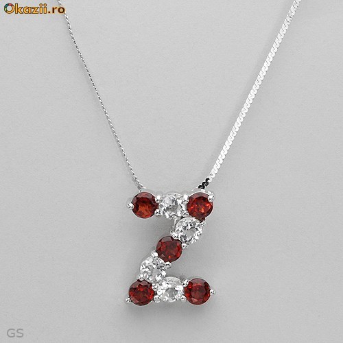 Pandativ din argint cu pietre naturale garnet si topaz, 2,90 ct, si lantisor foto mare