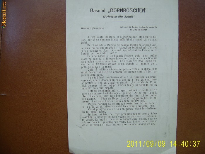 Program din 1908 la opereta Dornroschen foto mare