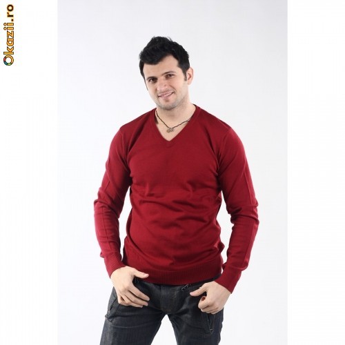 Pulover Jack and Jones Premium V-Neck Cot Rich Red  [Cod: TZPJ048] foto mare