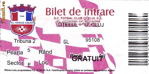 Bilet intrare fotbal Otelul - U Cluj 19.03.2010 foto mare
