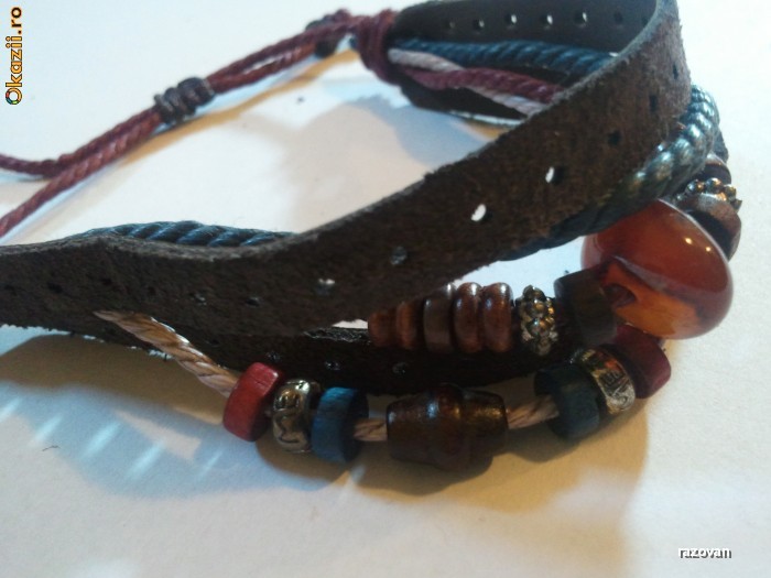 Bratara din Piele, Hand Made, African Tribal, Fashion, Pandantiv NOU !!! foto mare