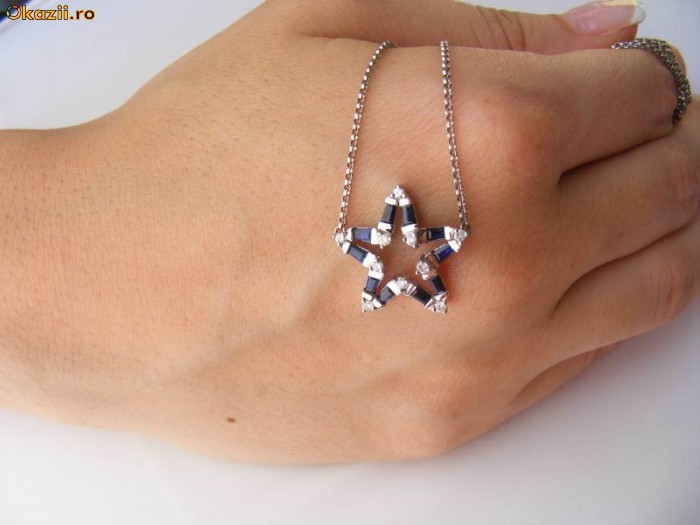 Colier aur 14K, 4.9g, model STEA ornat superb cu 10 BRILIANTE si 10 SAFIRE !! foto mare
