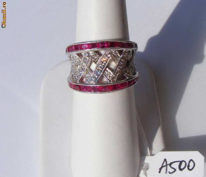Spectaculos: Inel designer aur 14K, 7.6g, model unicat cu 24 RUBINE si 50 BRILIANTE, pret magazin 3300eur foto mare
