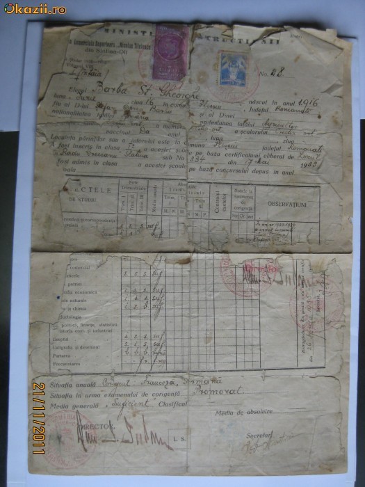 CERTIFICAT DE ABSOLVIRE DIN 1932-1933 foto mare