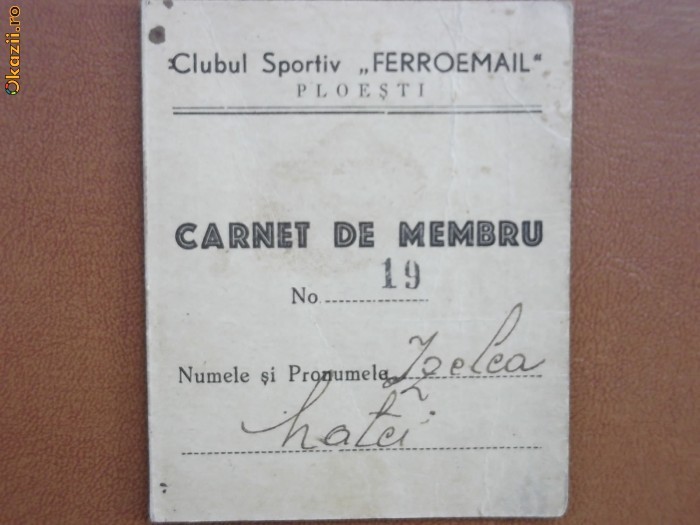 Carnet de membru in Clubul sportiv Feroemail Ploiesti din 1939 foto mare