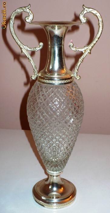 Ceainic gen cupa / carafa, veche, cristal + metal, made in Italy, inaltime: 38 cm  - SUPERBA foto mare