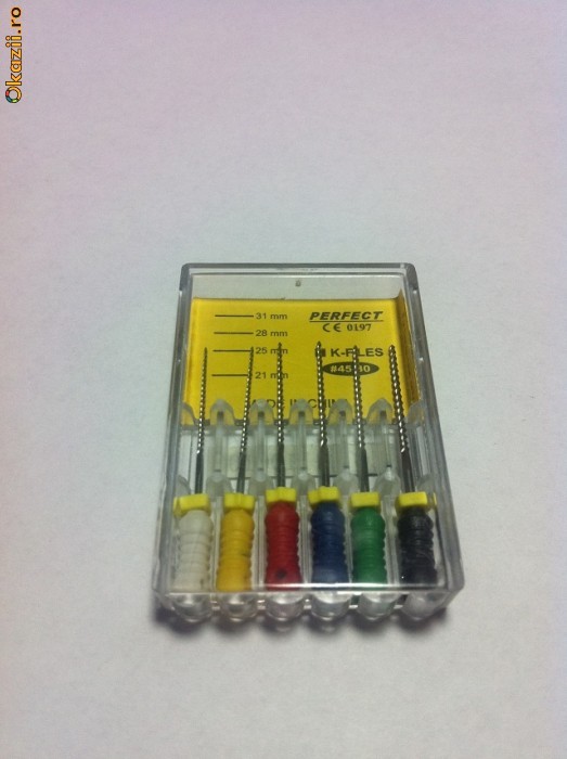 Ace K-files KERR ! Stainless steel SIZE: #45-#80. 6buc. Endo Endodontie canal apex finder locator gutaperca. foto mare