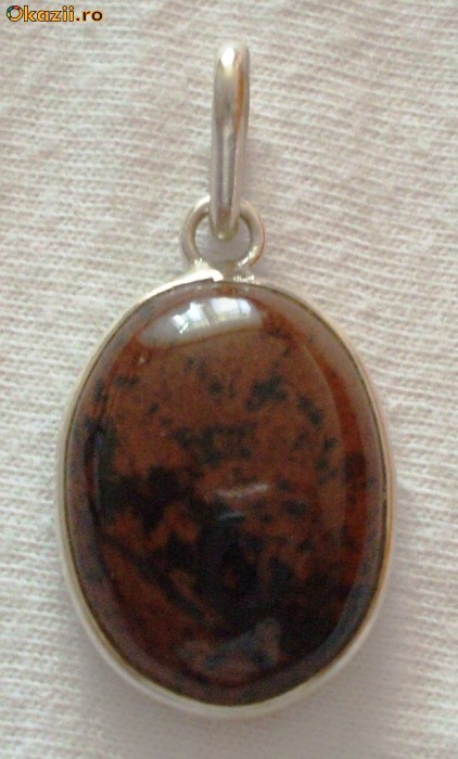 PANDANTIV MAHAGONY OBSIDIAN-(1-28)- Argint 925-PROMOTIE foto mare