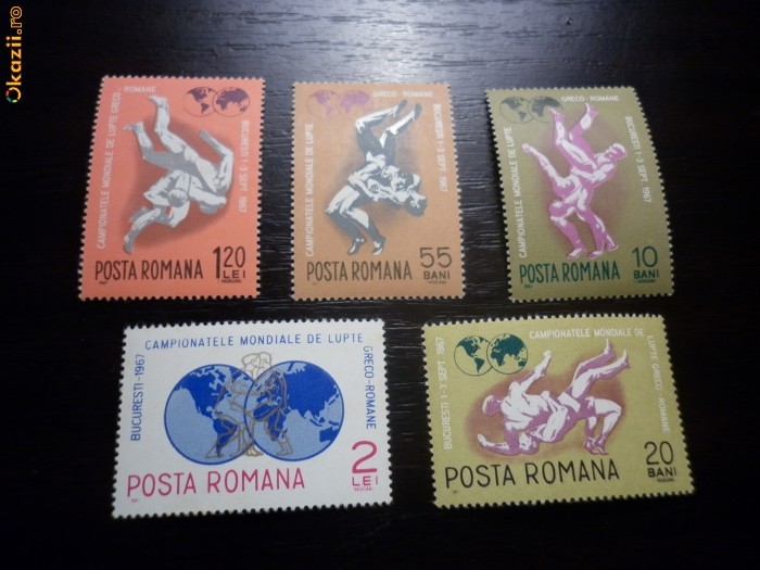 Romania LP 655 , Campionatele ... greco-romane 1967 , cal a II a , MNH/** foto mare