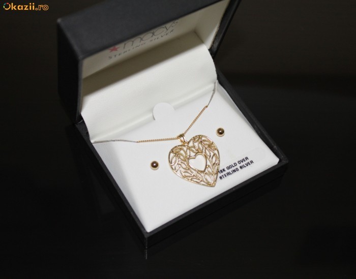 !!! PANDATIV INIMA CERCEI LANTISOR ARGINT 925 PLACATE CU AUR 18KT!!! foto mare