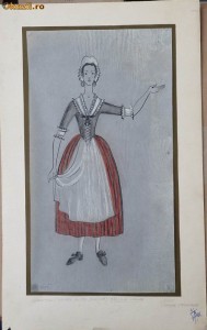 Tehnica mixta pe hartie cretata , costum de epoca , Jean Stavarache foto