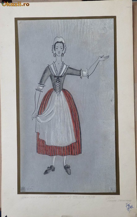 Tehnica mixta pe hartie cretata , costum de epoca , Jean Stavarache foto mare