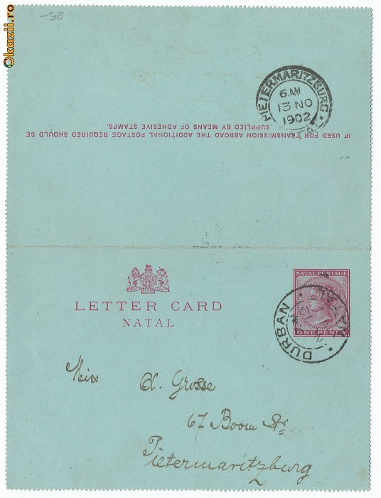 RFL 1902 carte postala Regina Victoria colonia britanica NATAL foto mare