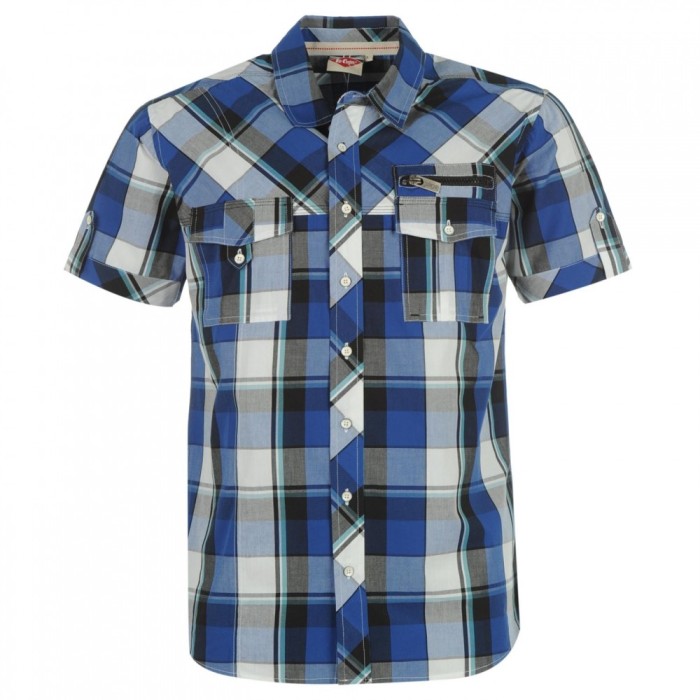Рубашка мужская Lee Cooper Fashion Check Shirt Mens White/Blue/Blk - купить