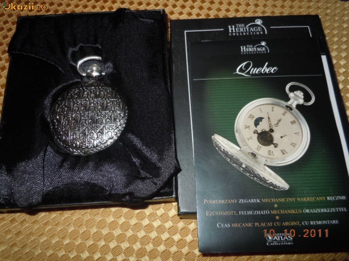 CEAS BUZUNAR QUEBEC AUTOMATIC PLACAT ARGINT foto mare CEAS BUZUNAR QUEBEC AUTOMATIC PLACAT ARGINT foto mare